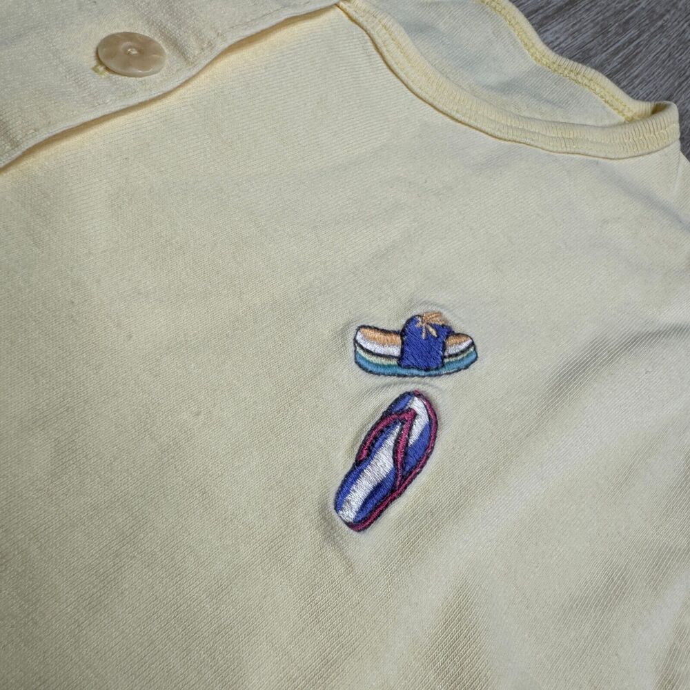 Vintage 90s Womens Button Up Beach Shirt Taste Buds USA Yellow Sandals - Picture 2 of 8
